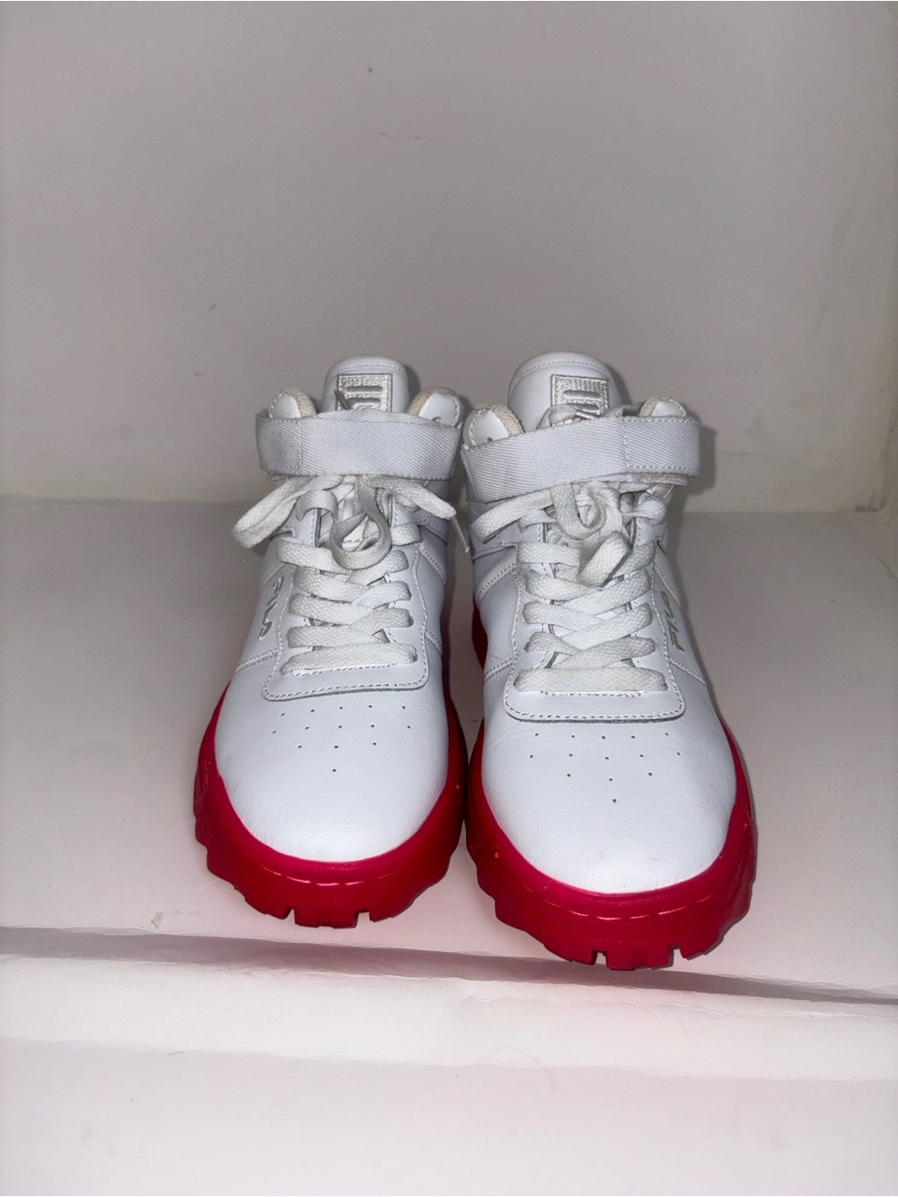 Fila Kids White High-Top Sneakers with Pink Soles
